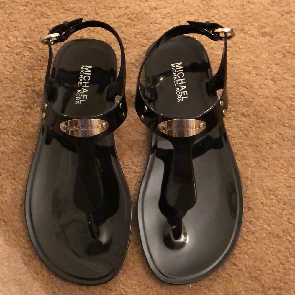 NIB Michael Kors MK Plate Jelly Sandals, Black